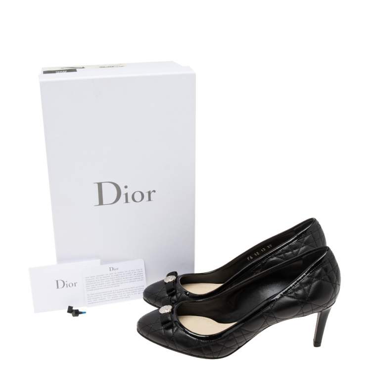 Pre Owned Dior Black Cannage Leather Bow Pumps Size 37