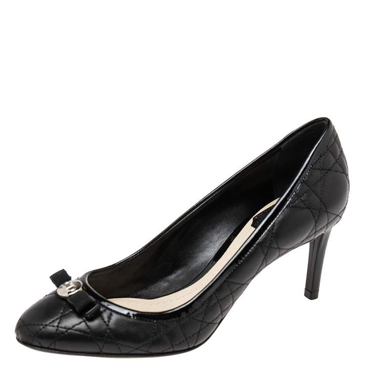 Pre Owned Dior Black Cannage Leather Bow Pumps Size 37