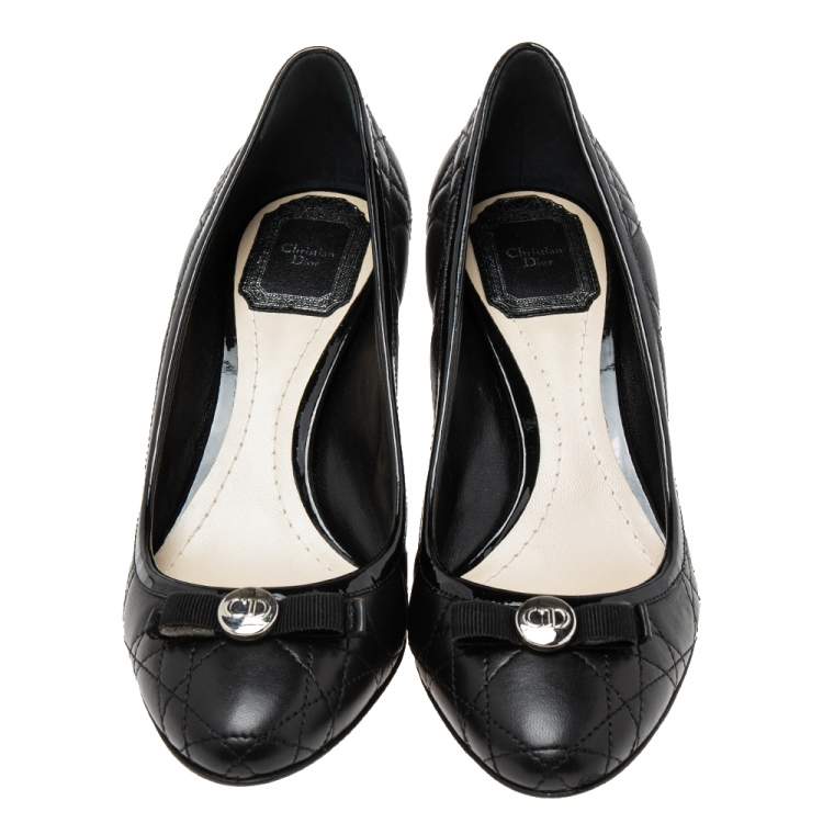 Pre Owned Dior Black Cannage Leather Bow Pumps Size 37