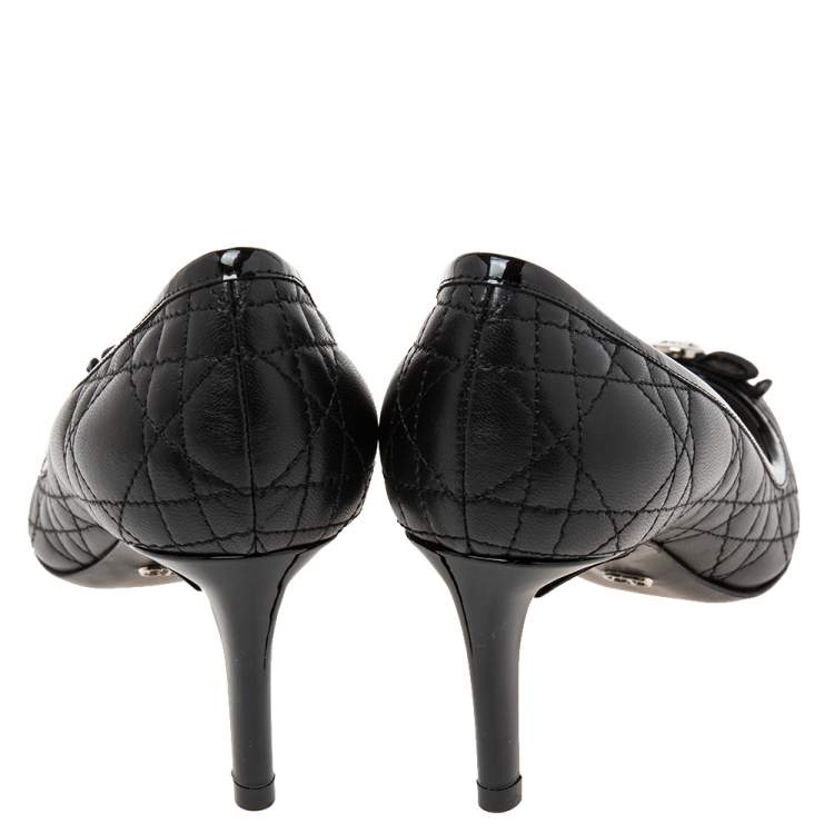 Pre Owned Dior Black Cannage Leather Bow Pumps Size 37