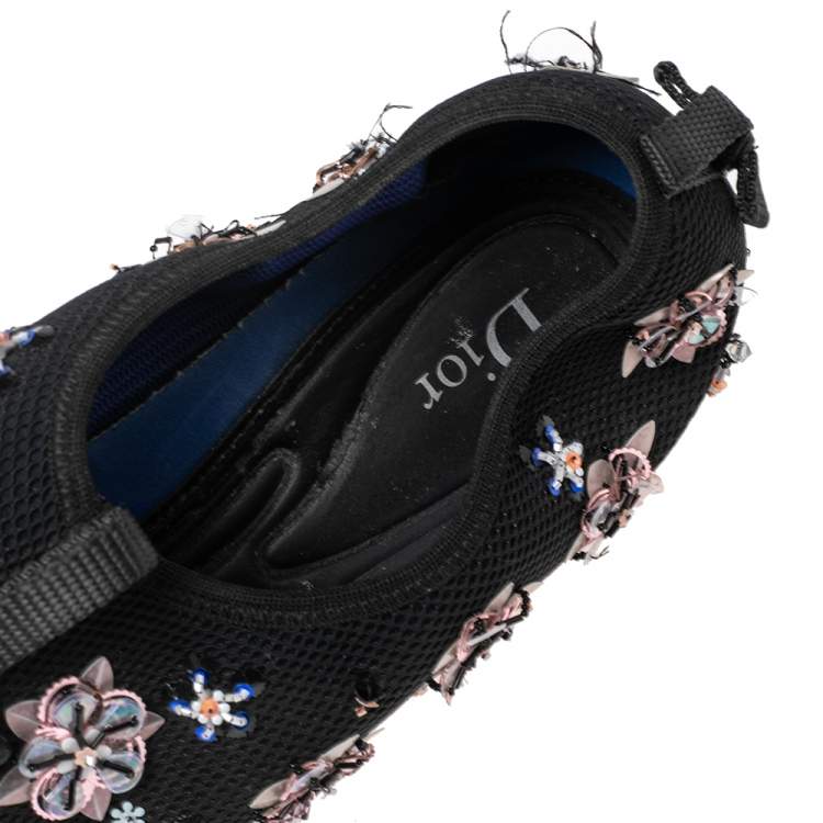 Pre Owned Dior Black Floral Embellished Mesh Fusion Slip-On Sneakers Size 41