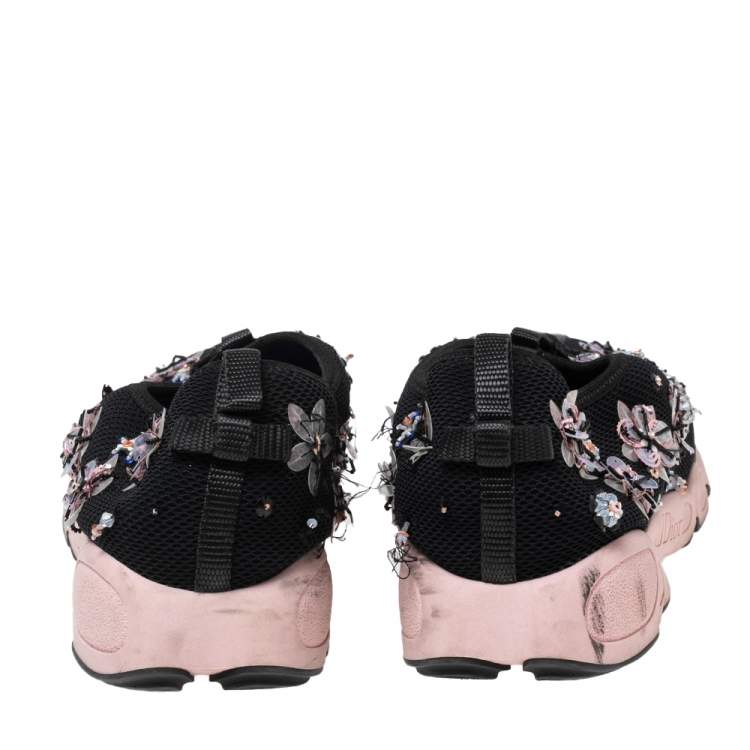 Pre Owned Dior Black Floral Embellished Mesh Fusion Slip-On Sneakers Size 41