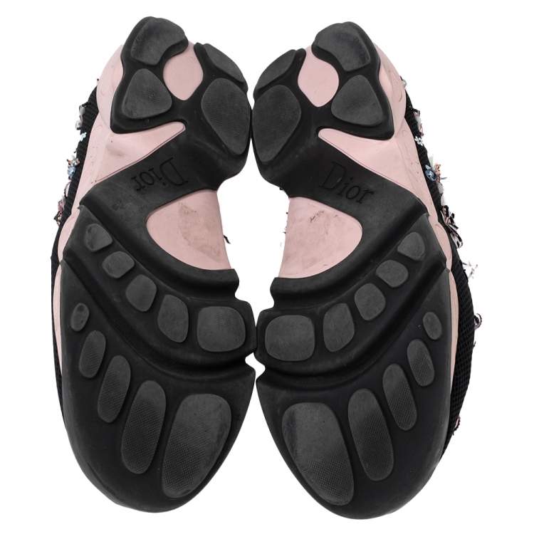 Pre Owned Dior Black Floral Embellished Mesh Fusion Slip-On Sneakers Size 41