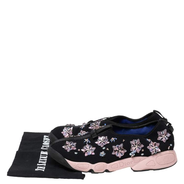 Pre Owned Dior Black Floral Embellished Mesh Fusion Slip-On Sneakers Size 41