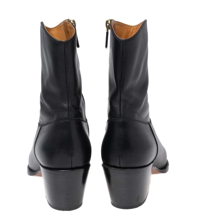 Pre Owned Dior Black Leather Cowboy L.A. Ankle Boots Size 39