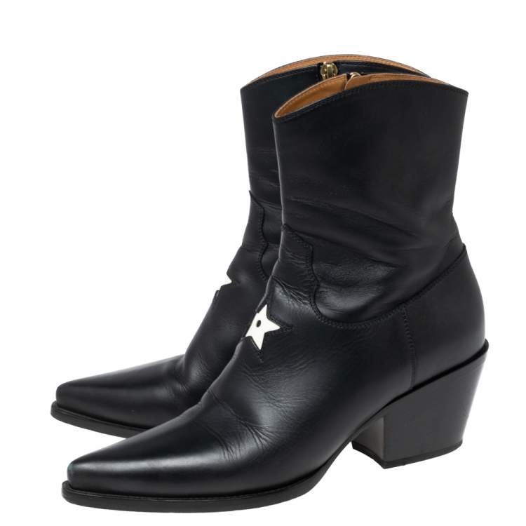 Pre Owned Dior Black Leather Cowboy L.A. Ankle Boots Size 39
