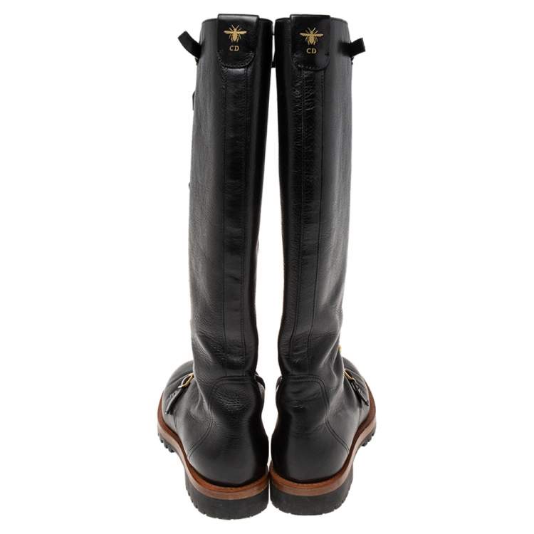Pre Owned Dior Black Leather Wildior Knee Length Combat Boots Size 40