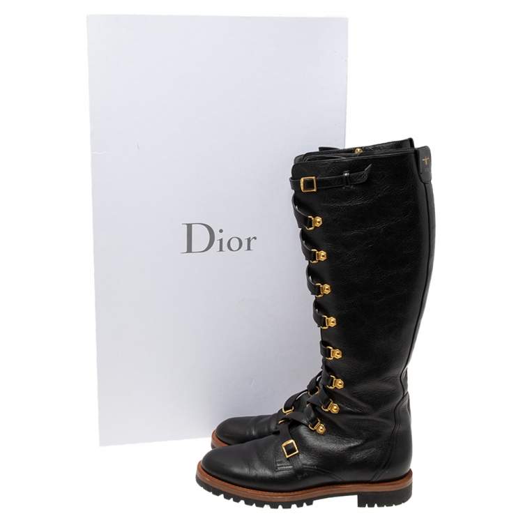 Pre Owned Dior Black Leather Wildior Knee Length Combat Boots Size 40