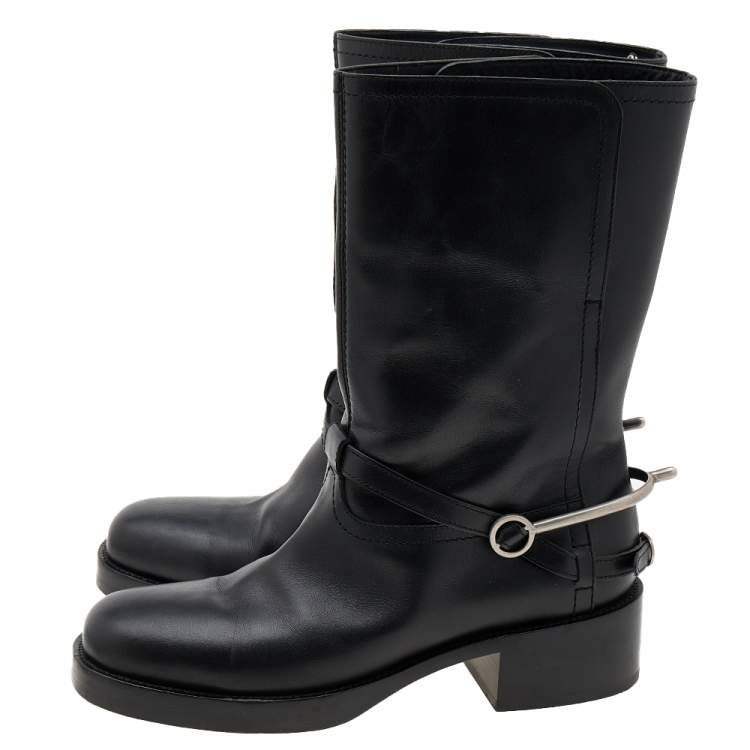 Pre Owned Dior Black Leather Mid Calf Boots Size 37