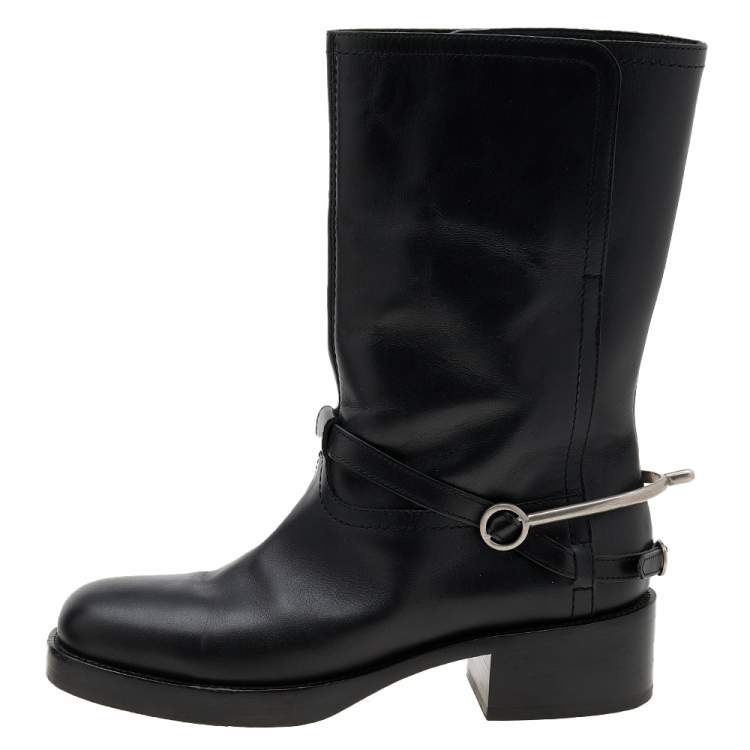Pre Owned Dior Black Leather Mid Calf Boots Size 37