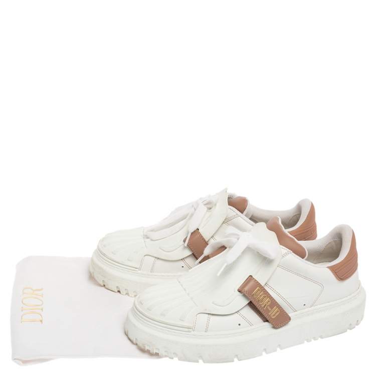 Pre Owned Dior White/Nude Leather and Rubber ID Sneakers Size 38.5