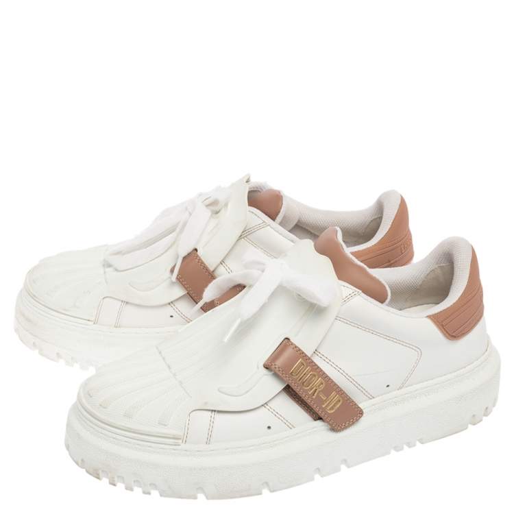 Pre Owned Dior White/Nude Leather and Rubber ID Sneakers Size 38.5