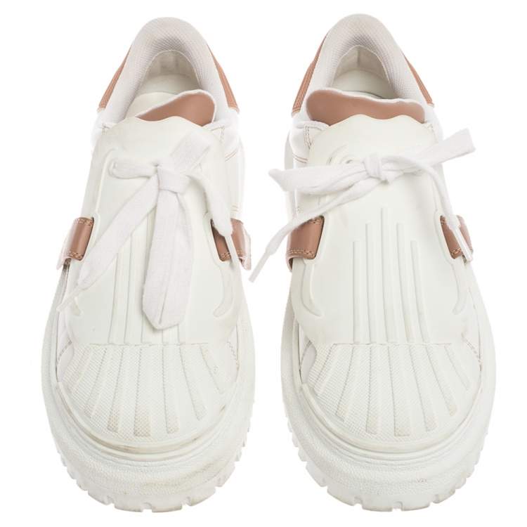 Pre Owned Dior White/Nude Leather and Rubber ID Sneakers Size 38.5