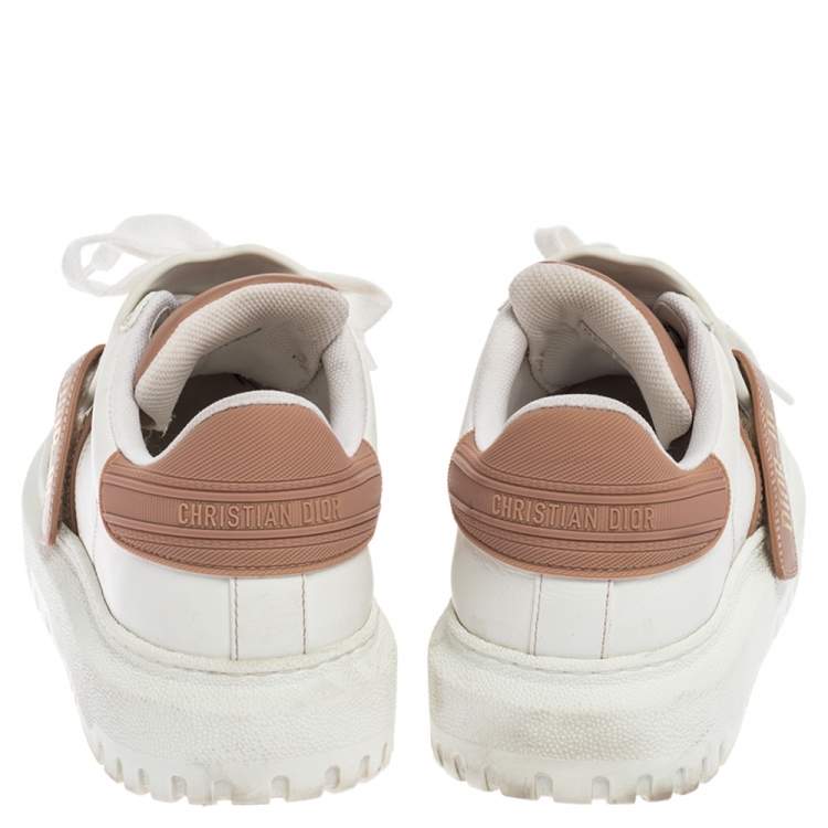 Pre Owned Dior White/Nude Leather and Rubber ID Sneakers Size 38.5