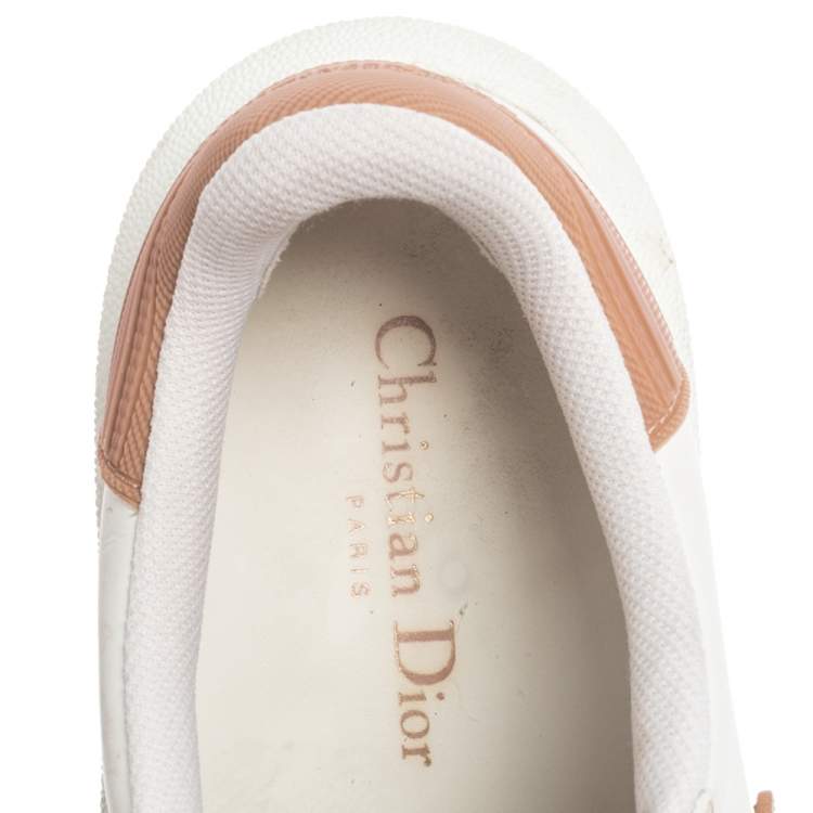 Pre Owned Dior White/Nude Leather and Rubber ID Sneakers Size 38.5
