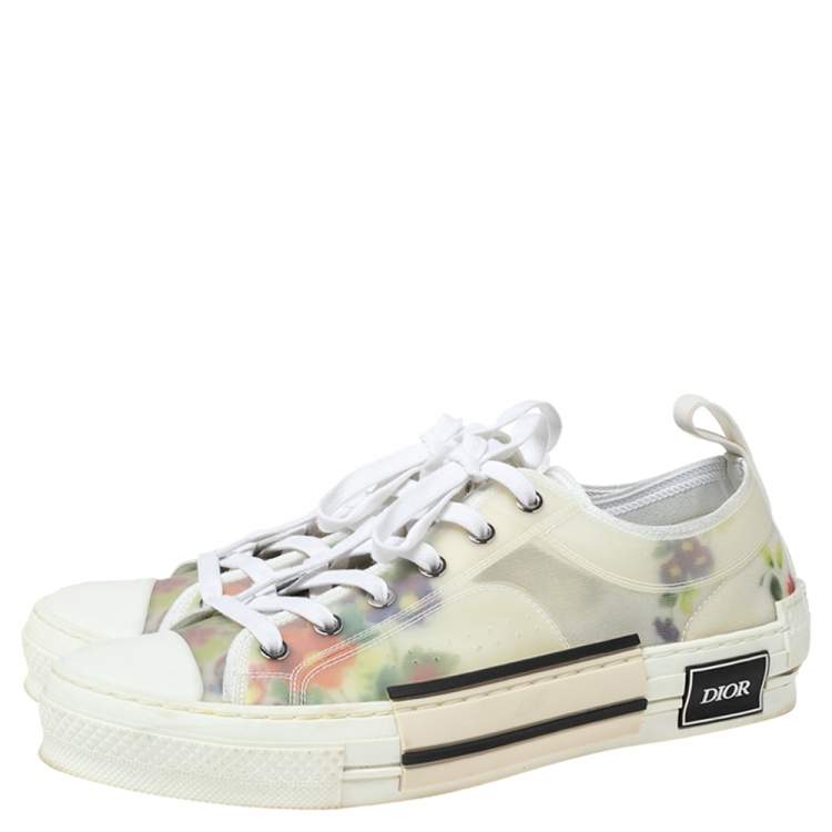 Pre Owned Dior White PVC And Net Floral Embroidered Leather B23 Sneakers Size 41