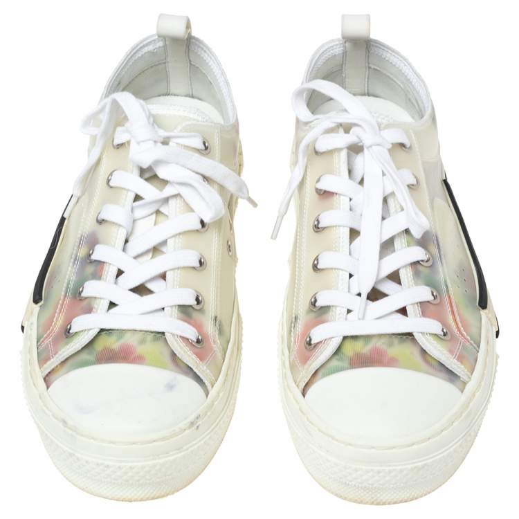 Pre Owned Dior White PVC And Net Floral Embroidered Leather B23 Sneakers Size 41