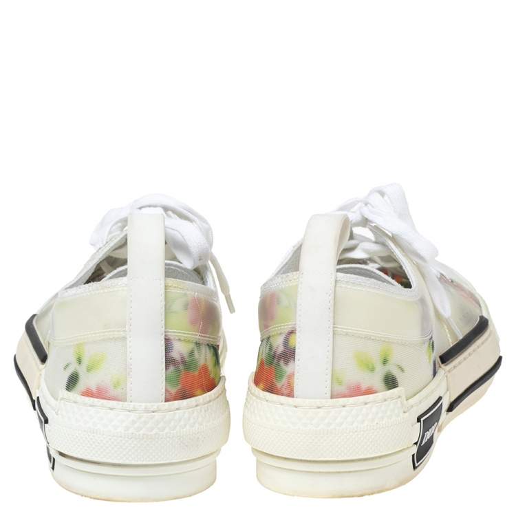Pre Owned Dior White PVC And Net Floral Embroidered Leather B23 Sneakers Size 41