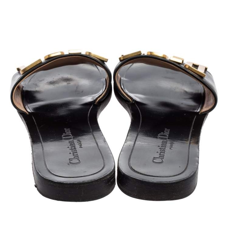Pre Owned Dior Black Leather Revolution Logo Flats Size 39