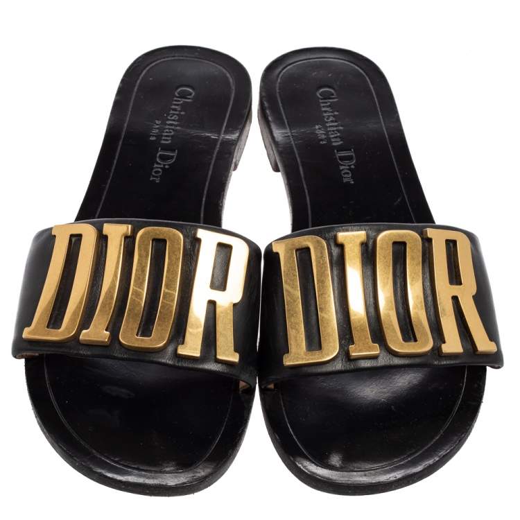 Pre Owned Dior Black Leather Revolution Logo Flats Size 39