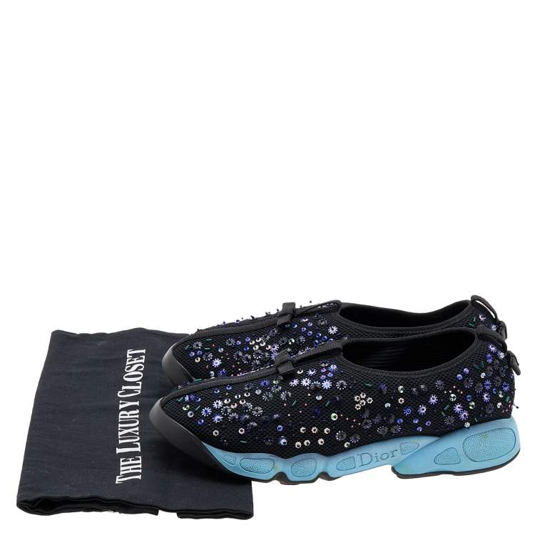 Pre Owned Dior Black Mesh Fusion Embellished Slip On Sneakers Size 40