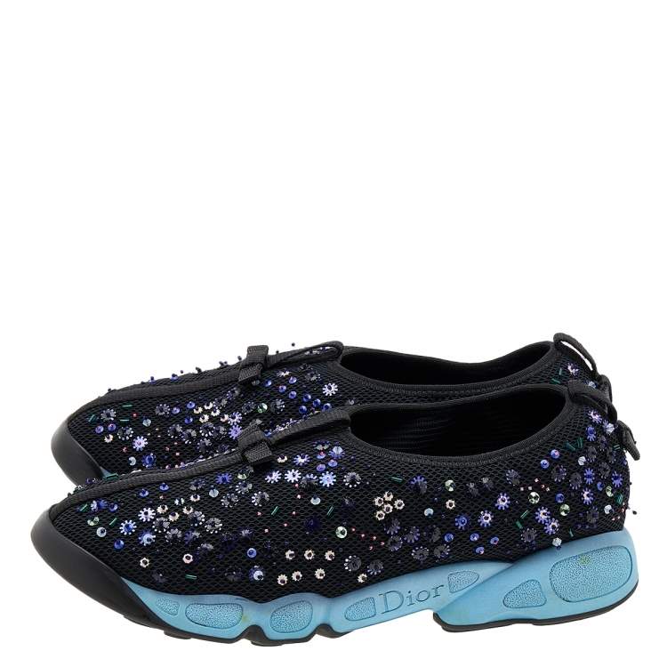 Pre Owned Dior Black Mesh Fusion Embellished Slip On Sneakers Size 40