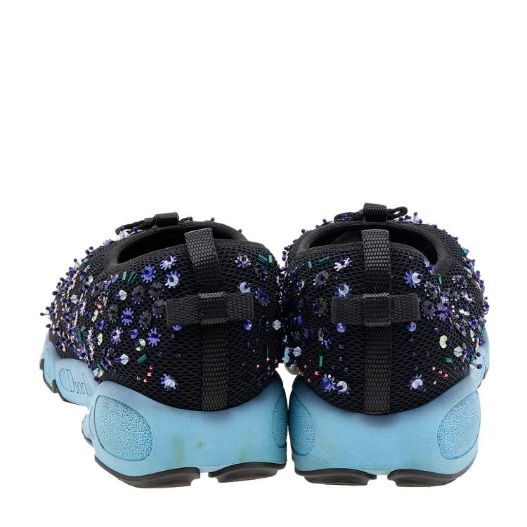 Pre Owned Dior Black Mesh Fusion Embellished Slip On Sneakers Size 40