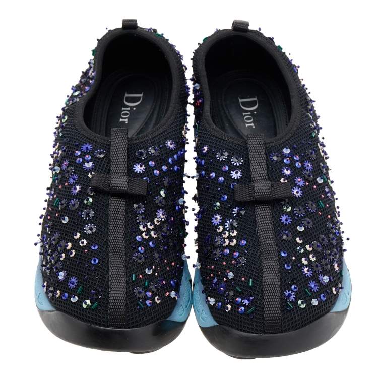 Pre Owned Dior Black Mesh Fusion Embellished Slip On Sneakers Size 40