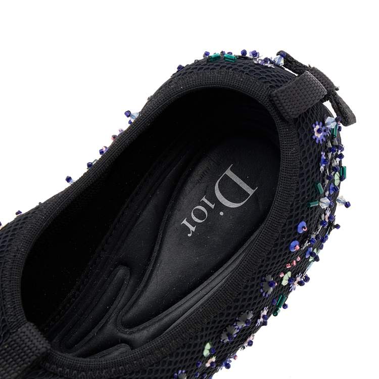 Pre Owned Dior Black Mesh Fusion Embellished Slip On Sneakers Size 40
