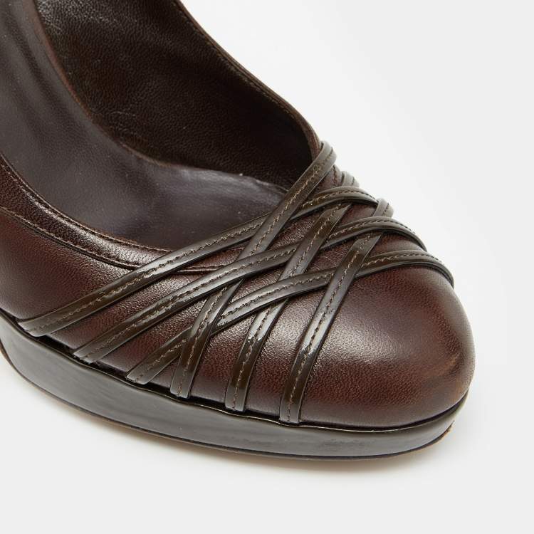 Pre Owned Dior Dark Brown Patent and Leather Platform Pumps Size 36