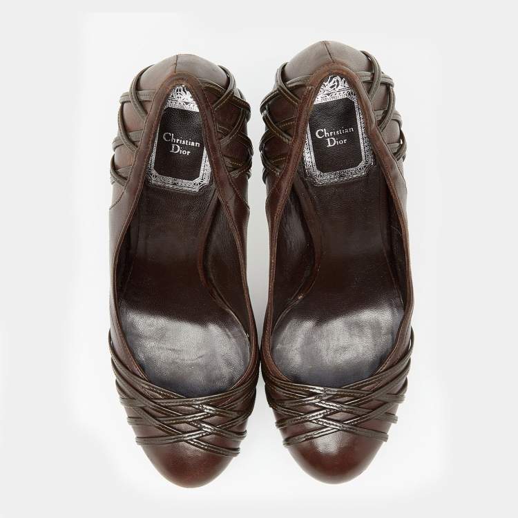 Pre Owned Dior Dark Brown Patent and Leather Platform Pumps Size 36