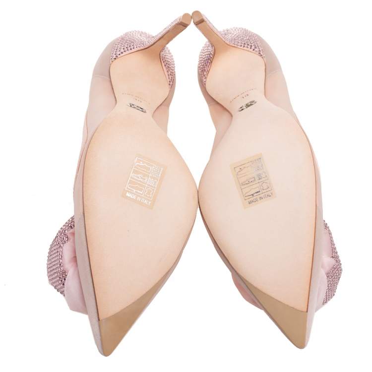 Pre Owned Dior Pink Net and Leather Flower Crystal Embellished Pointed Toe Pumps  Size 38