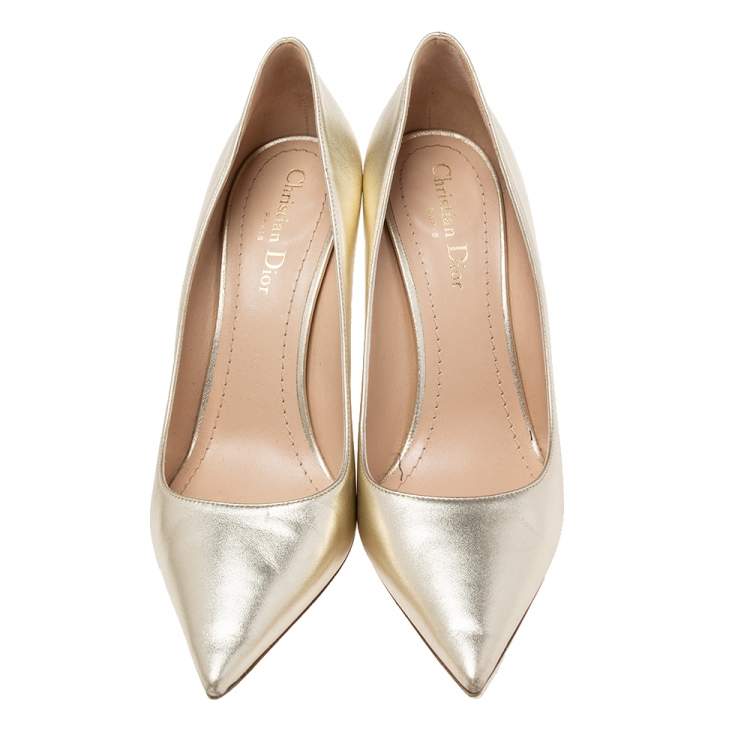 Pre Owned Dior Metallic Gold Leather Pointed Toe  Pumps Size 40