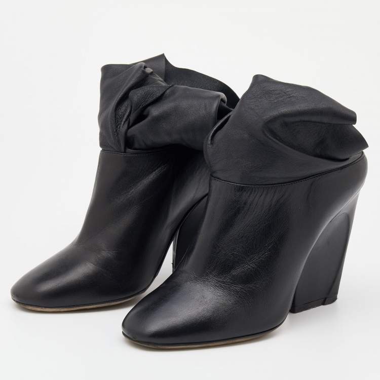 Pre Owned Dior Black Leather Wedge Ankle Wrap Booties Size 37