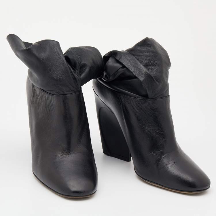 Pre Owned Dior Black Leather Wedge Ankle Wrap Booties Size 37