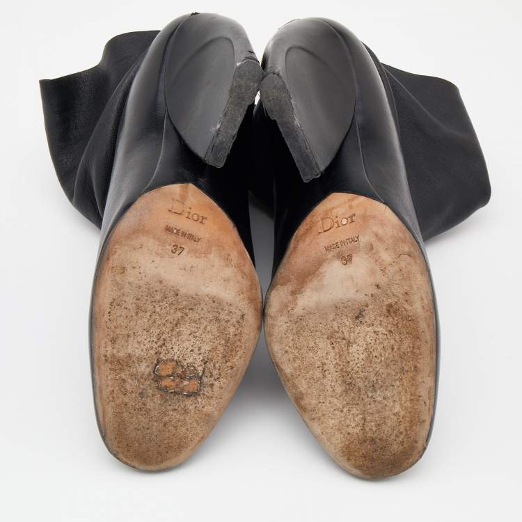 Pre Owned Dior Black Leather Wedge Ankle Wrap Booties Size 37