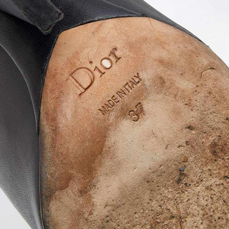 Pre Owned Dior Black Leather Wedge Ankle Wrap Booties Size 37