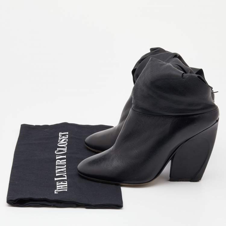 Pre Owned Dior Black Leather Wedge Ankle Wrap Booties Size 37