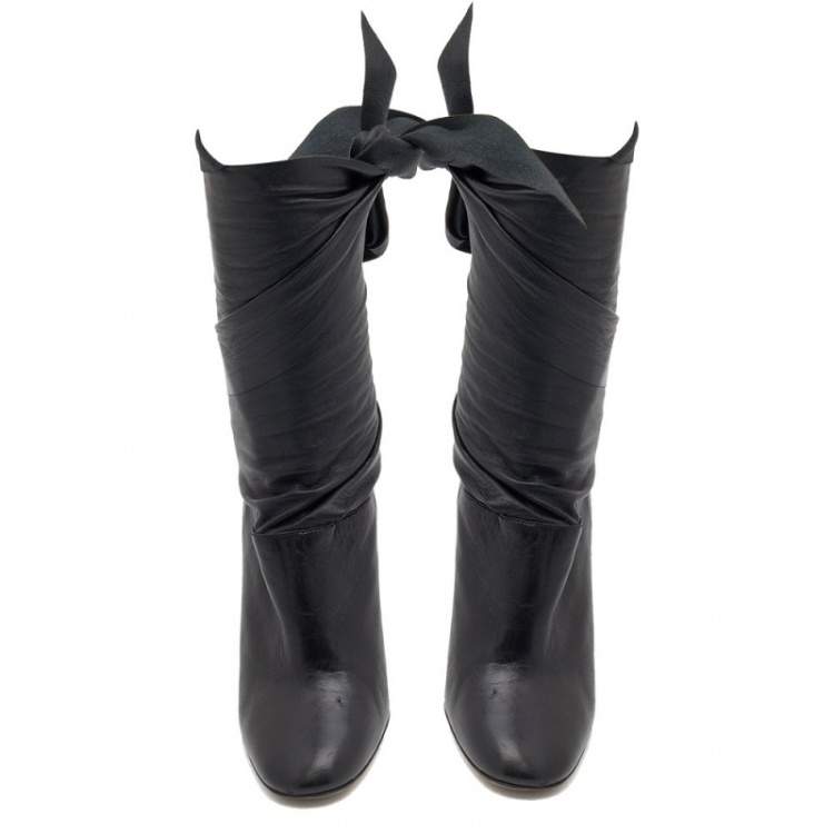 Pre Owned Dior Black Leather Wedge Ankle Wrap Booties Size 37