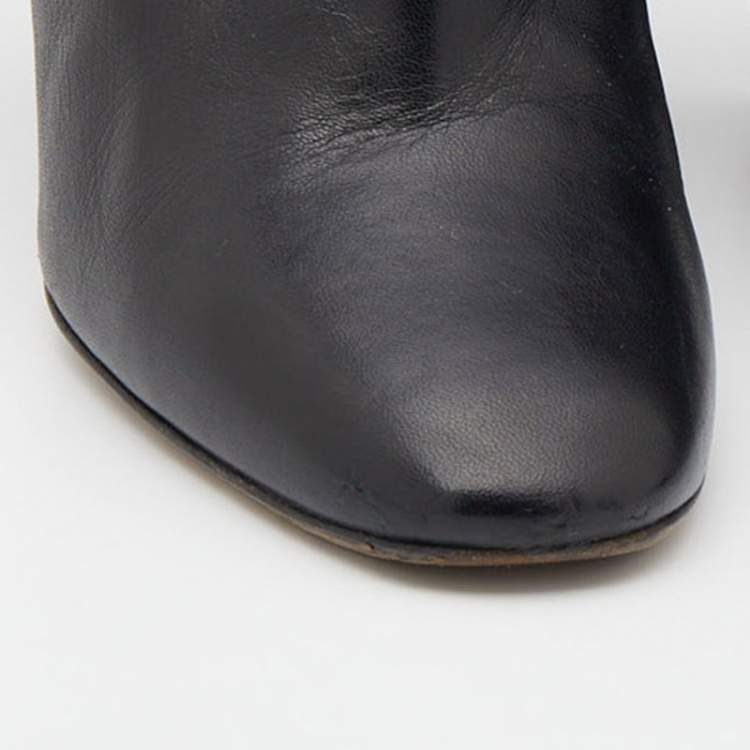 Pre Owned Dior Black Leather Wedge Ankle Wrap Booties Size 37