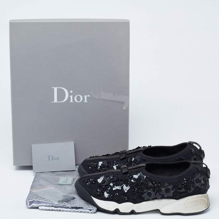 Pre Owned Dior Black Embellished Mesh Fusion Slip-On Sneakers Size 37