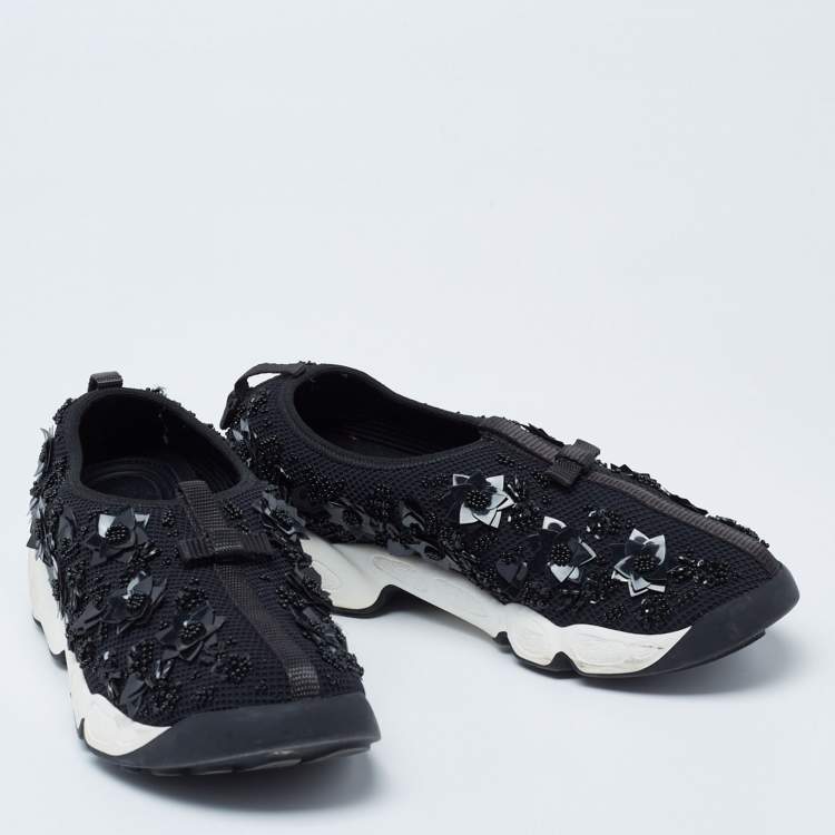 Pre Owned Dior Black Embellished Mesh Fusion Slip-On Sneakers Size 37