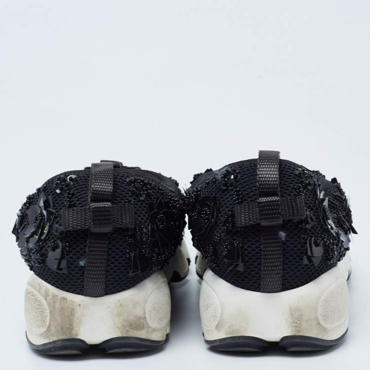 Pre Owned Dior Black Embellished Mesh Fusion Slip-On Sneakers Size 37