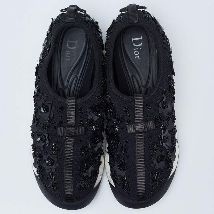 Pre Owned Dior Black Embellished Mesh Fusion Slip-On Sneakers Size 37
