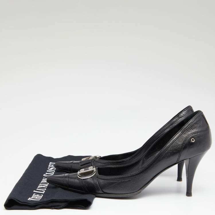 Pre Owned Dior Vintage Black Leather Logo Embellished Pointed Toe Pumps Size 41