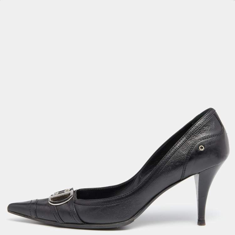 Pre Owned Dior Vintage Black Leather Logo Embellished Pointed Toe Pumps Size 41