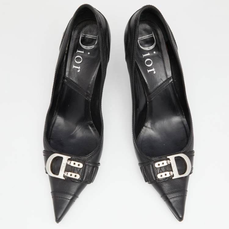 Pre Owned Dior Vintage Black Leather Logo Embellished Pointed Toe Pumps Size 41