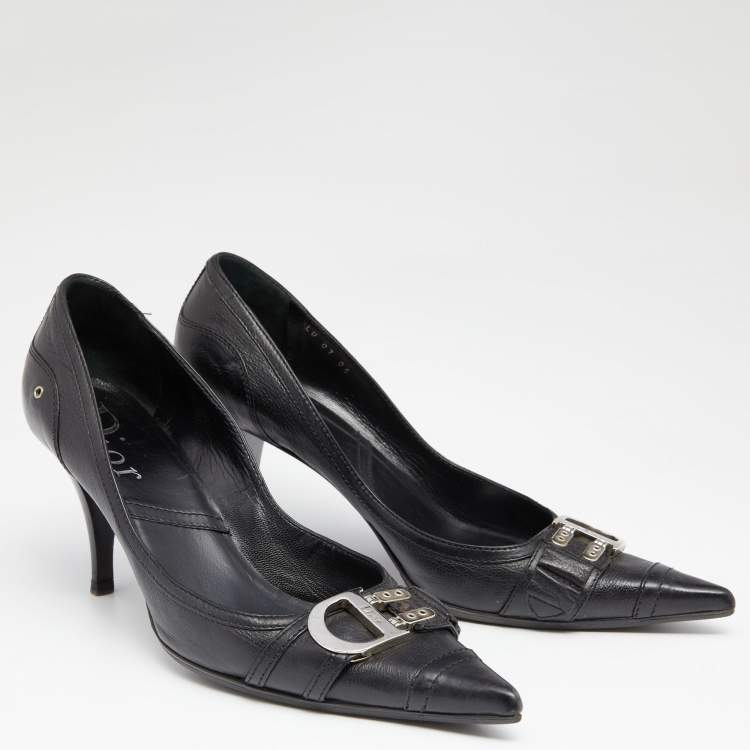 Pre Owned Dior Vintage Black Leather Logo Embellished Pointed Toe Pumps Size 41