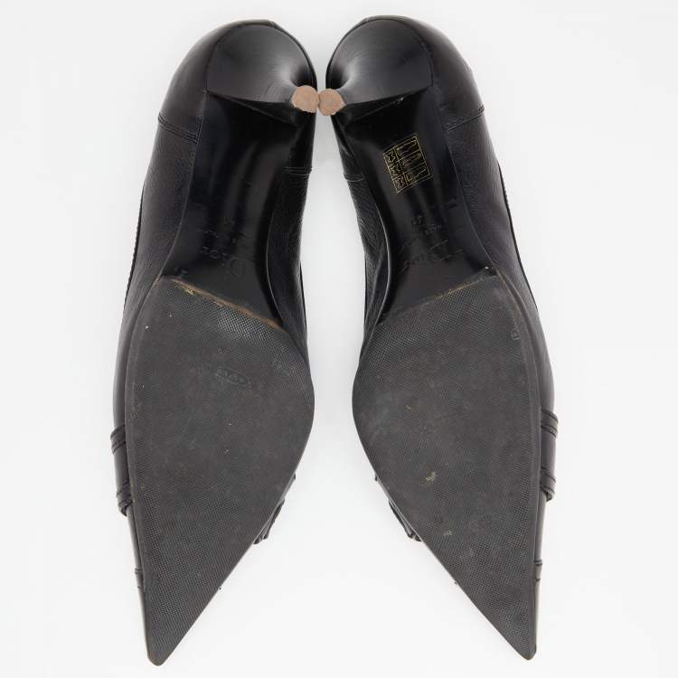 Pre Owned Dior Vintage Black Leather Logo Embellished Pointed Toe Pumps Size 41