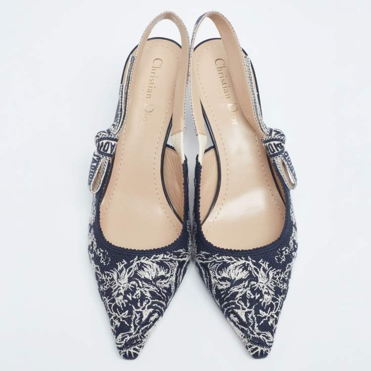 Pre Owned Dior Blue/White Canvas  J'adior Slingback Pumps Size 40  